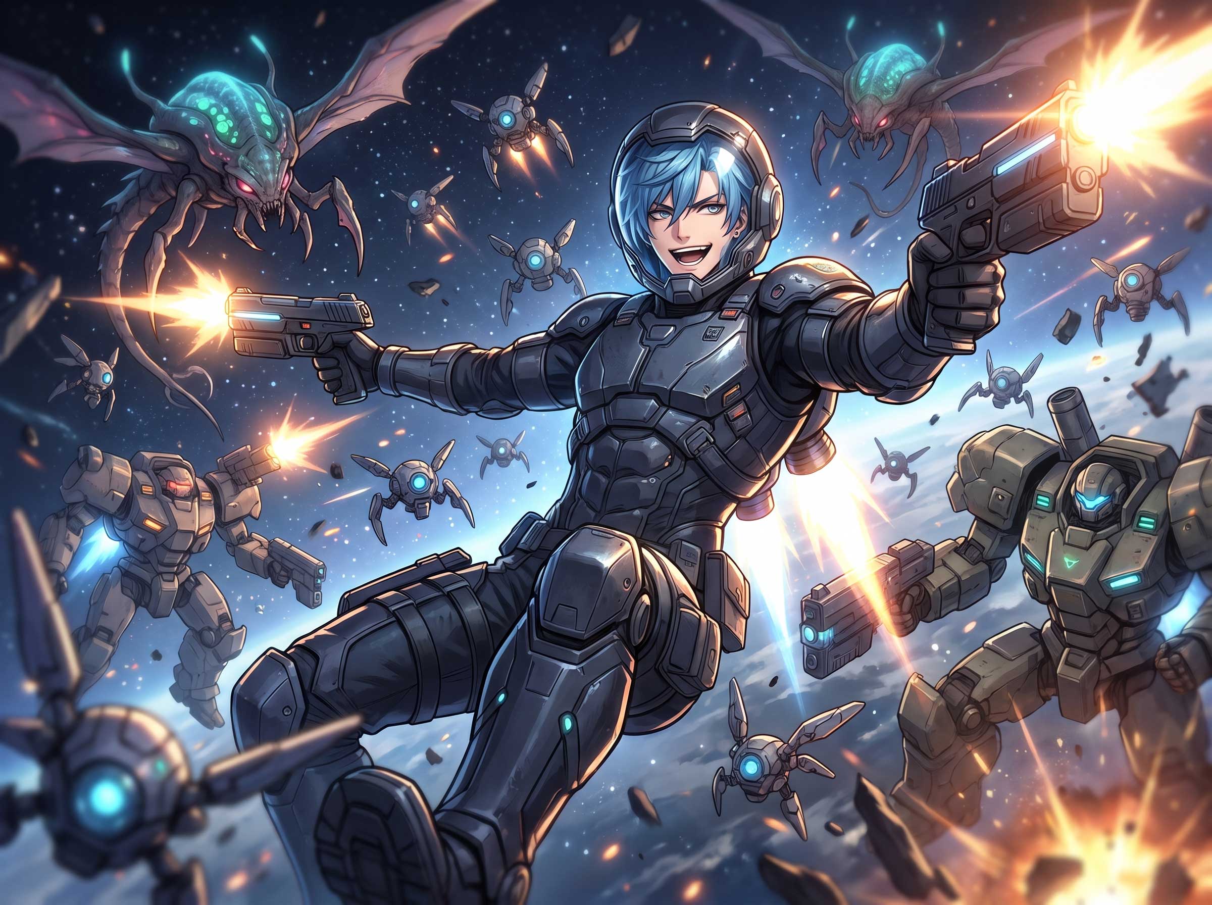 A Solo Space Hero Surrounded By Mechs And Alien Threats