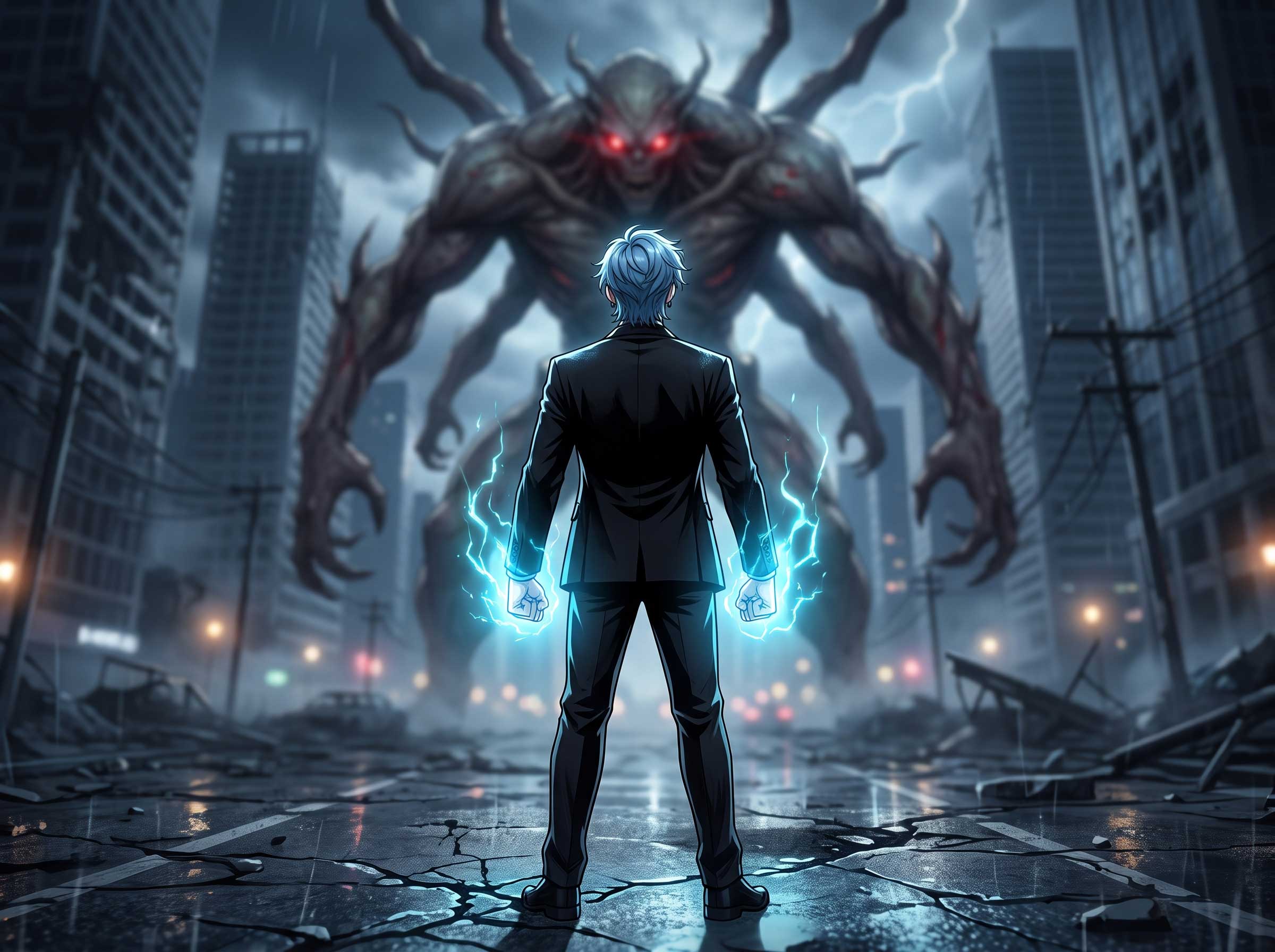 A Solo Modern Hero Standing Ready In A City Street